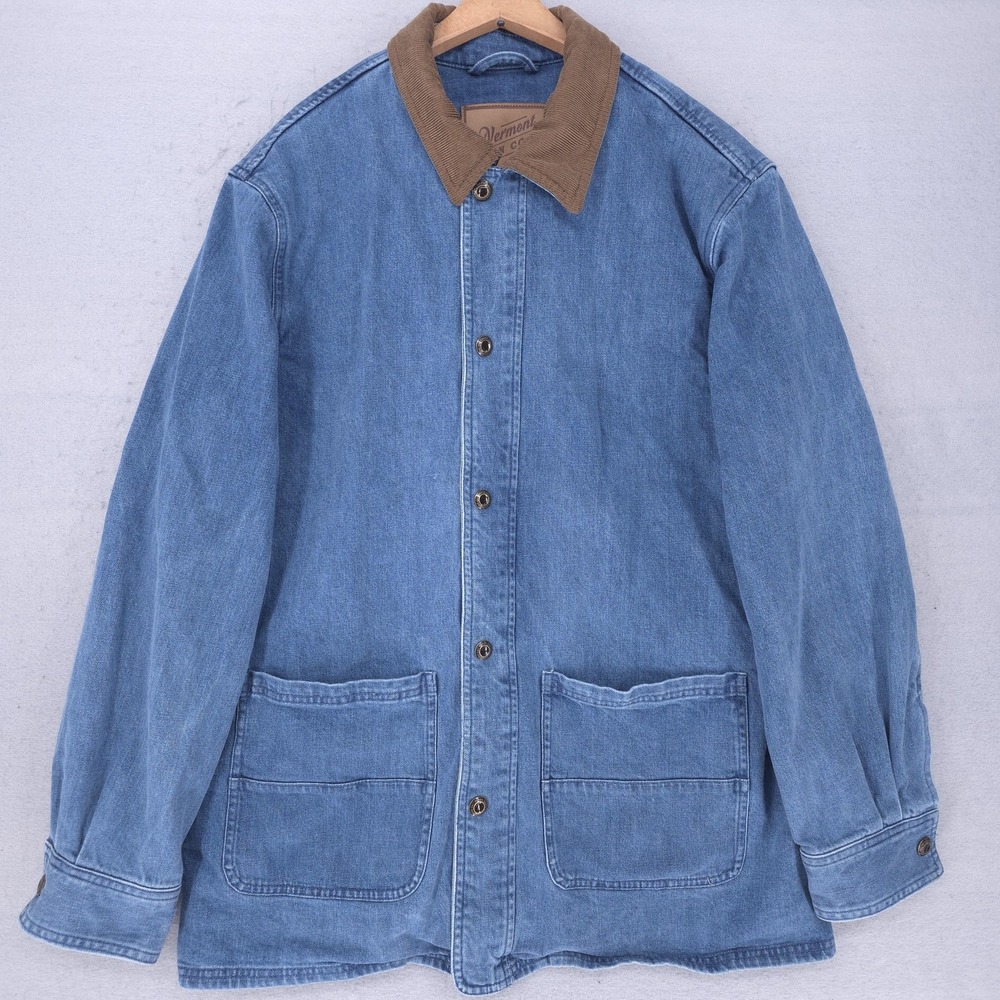 The Vermont Barn Coat Jacket Mens Medium Blue Denim Chore Corduroy Collar